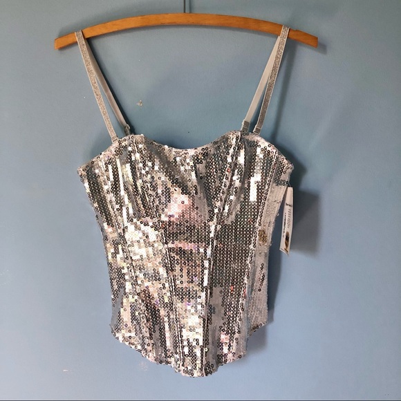 Vintage Tops - SOLD ON 🖤❤️ NWT Silver Sequin Bustier Corset